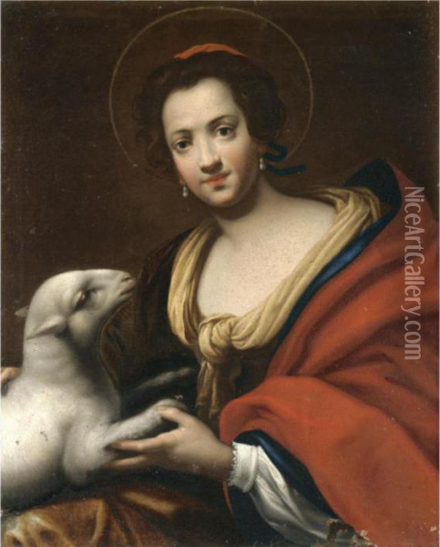 Saint Agnes Oil Painting - Aubin Vouet