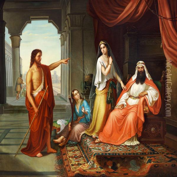 St. John The Baptist In The Palace Of King Herod. Oil Painting - Matthias Joseph Gail