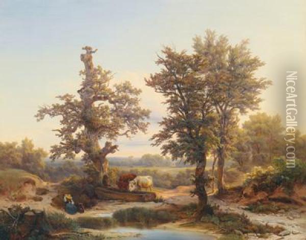 Idyllische Landschaft Mit Staffage Oil Painting - Melchior Fritsch