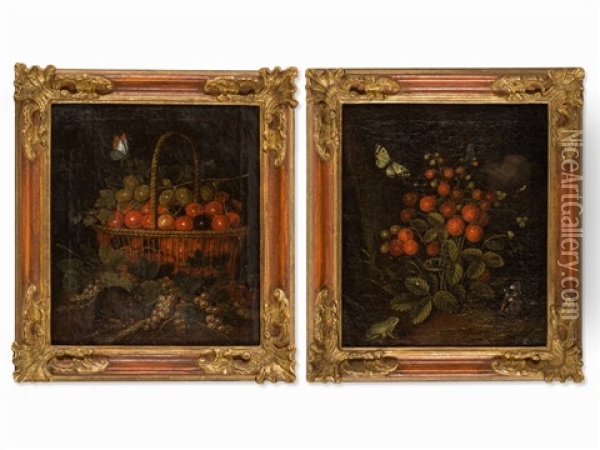 2 Fruit Still Lifes Oil Painting - Carl Wilhelm de Hamilton