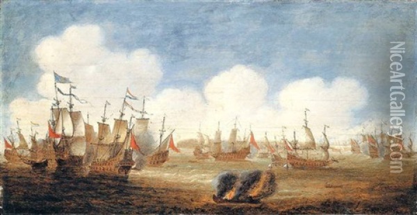 A Naval Action (battle Of The Downs?) Oil Painting - Jansz van Vries