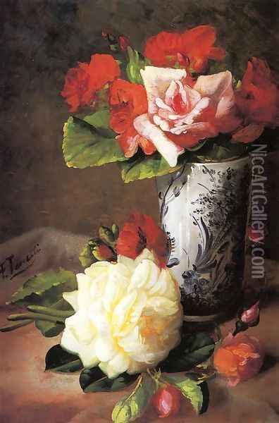 Still Life of Roses Oil Painting - Frederick M. Fenetti