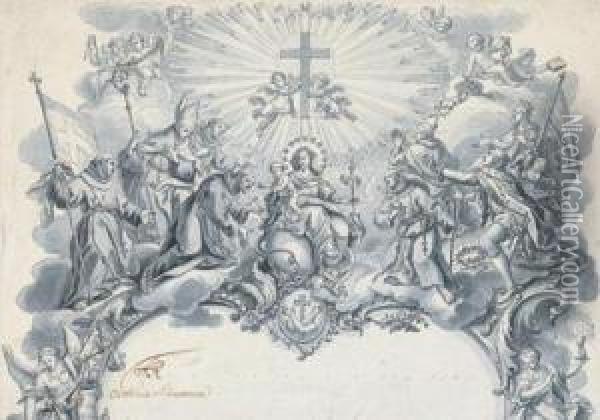 Franziskanermonche Und Ein Konigspaar Die Madonna Anbetend Oil Painting - Franz von Rohden