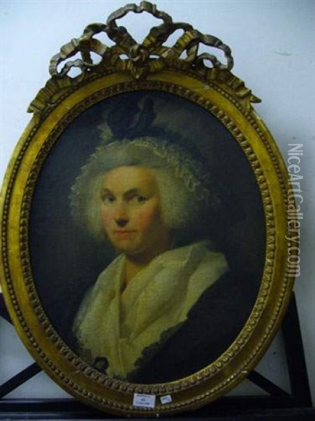 Portrait De Femme Au Bonnet De Dentelles Orne D'un Noeud Bleu Oil Painting - Henri-Pierre Danloux