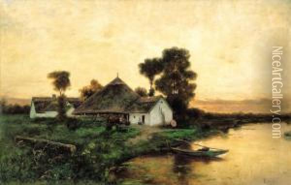 Mill On The Riverside Oil Painting - Arthur Tolgyossy