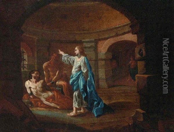 Christ Appearing In A Vision To Two Prisoners Oil Painting - Francesco de Mura