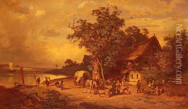 The Inn at the Estuary Oil Painting - Rudolphe Heinrich Schuster