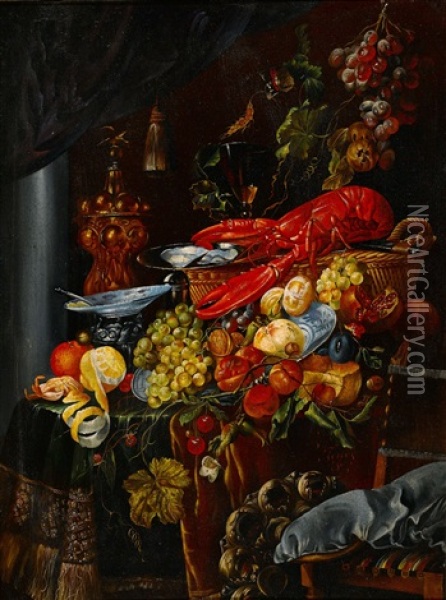 Still Life With Fruits And Lobster Oil Painting - Jan Davidsz De Heem