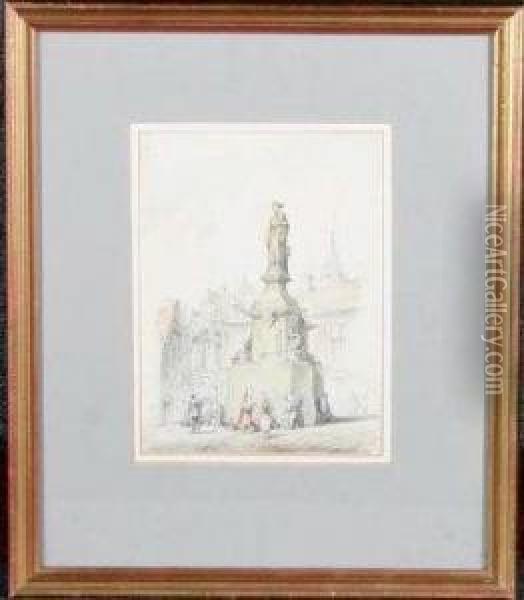 A Market Square With Figures In Bretton Dress Oil Painting - William Frome Smallwood