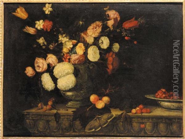Natura Morta Con Fiori E Frutta Oil Painting - Agostino Verrocchi