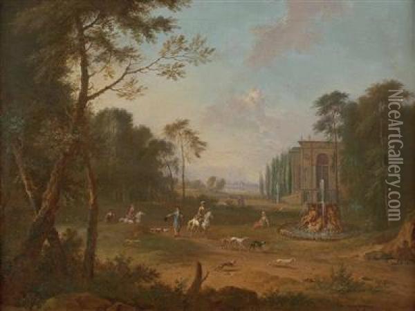 Klassische Landschaft Mit Reitern Und Brunnen Oil Painting - Jan Van Huysum