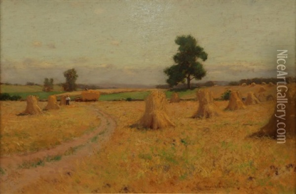 Haystacks In The Field Oil Painting - Bruce Crane