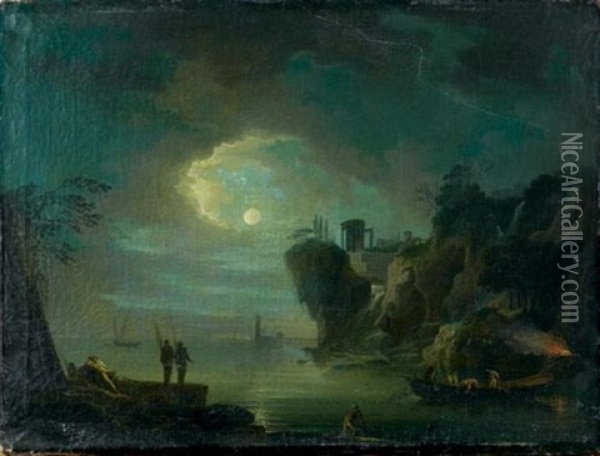 Marine Mediterraneenne Au Clair De Lune Oil Painting - Jean Henry d' Arles