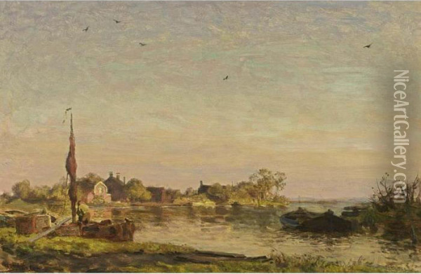 A River Landscape At Sunset Oil Painting - Willem Bastiaan Tholen