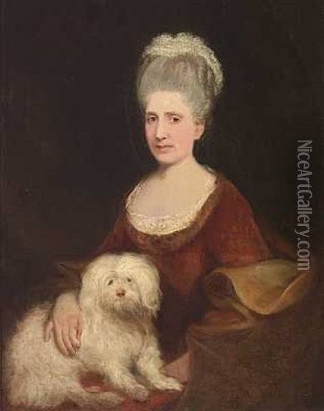 Portraet Af En Lady Med Sin Hund Af Racen Coton De Tulear Oil Painting - James (Thomas J.) Northcote