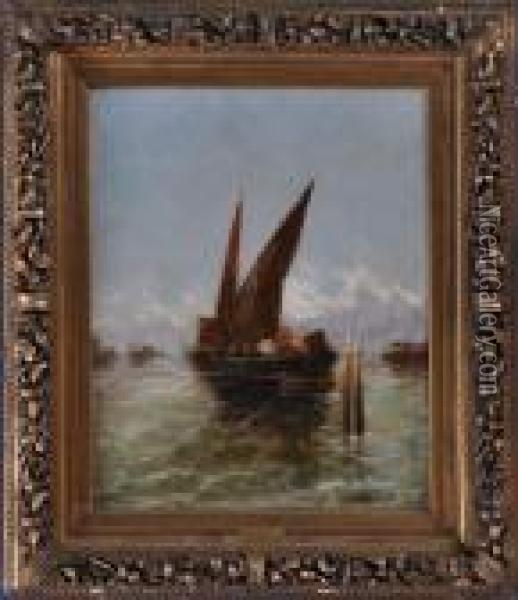 Fisherman In Harbor Oil Painting - Georg Fischof
