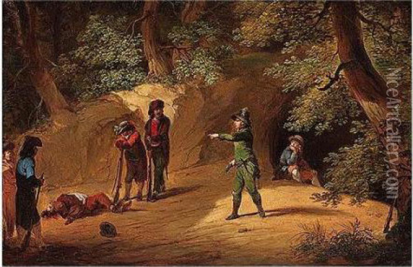 Figures Dueling In A Woodland Clearing Oil Painting - Joseph Swebach-Desfontaines