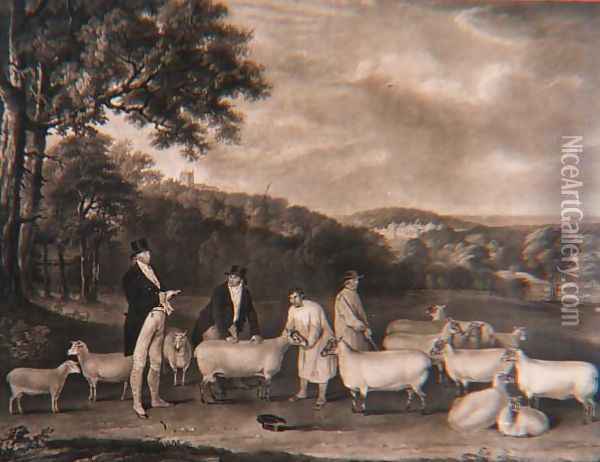 Portrait of Thomas William Coke, Esq. (1752-1842) inspecting some of his South Down sheep with Mr Walton and the Holkham shepherds, engraved by William Ward (1766-1826), 1808 Oil Painting - Thomas Weaver