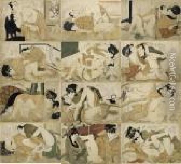 Komachibiki, Shunga Oil Painting - Kitagawa Utamaro