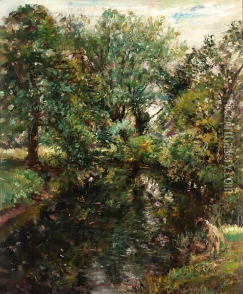 A Shady Pool Oil Painting - William Mark Fisher