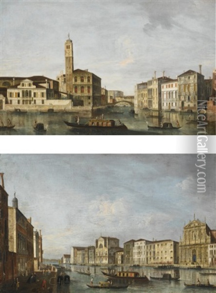 Venice, A View Of The Grand Canal With The Church Of San Geremia And The Entrance To The Cannaregio; Venice, A View Of The Grand Canal With The Churches Of Santa Lucia And The Scalzi (pair) Oil Painting -  Master of the Langmatt Foundation Views