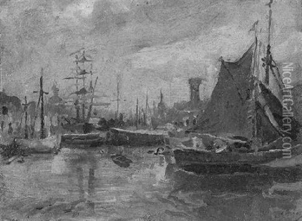 Boote Im Hafen Oil Painting - Max Gaisser