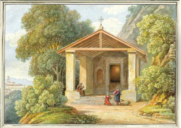 Petite Chapelle Dans Les Collines Romaines Oil Painting - Antoine Laurent Castellan