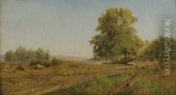 River Valley Landscape Oil Painting - Aaron Draper Shattuck