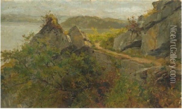Landschaftsstudie Zu Pilgerzug Bei Ligerz Oil Painting - Albert Anker