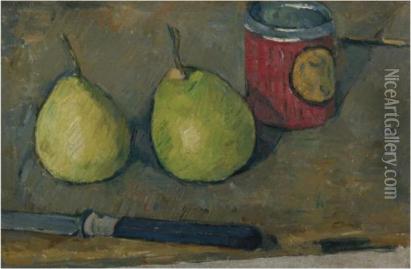 Poires Et Couteau Oil Painting - Paul Cezanne