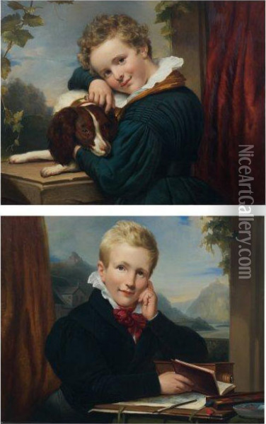 Portrait De Phoebus Van Verbeek (1827-?) Avec Son Chien Oil Painting - Frederik Marianus Kruseman