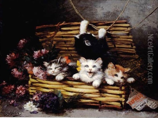 A Gift Of Kittens Oil Painting - Leon Charles Huber