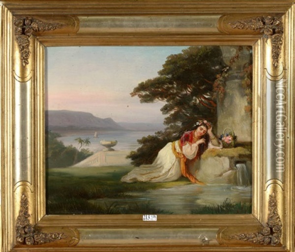 Jeune Ottomane Pensive A La Fontaine Oil Painting - Romain Eugene van Maldeghem