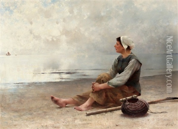 Vantan Oil Painting - August Vilhelm Nikolaus Hagborg