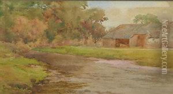 Cottage Landscape Oil Painting - Cuthbert Rigby
