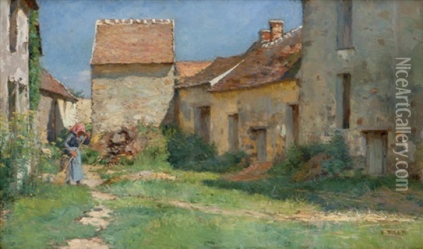 Yard With A Sweeping Woman Oil Painting - Alphonse Etienne Dinet
