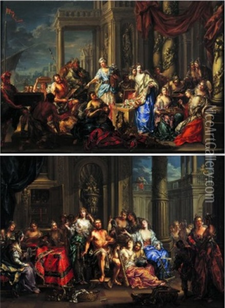 Hercule Et Omphale (+ Achille Chez Les Filles De Lycomede; Pair) Oil Painting - Johann Georg Platzer