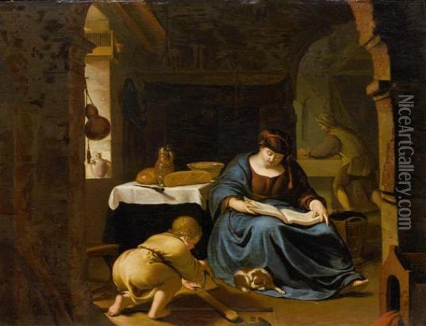 The Holy Family In Their Dwelling Oil Painting - Willem van Mieris