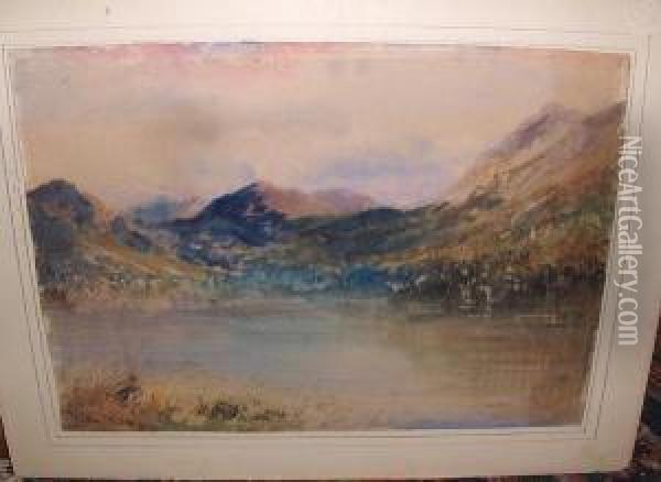 Mountainous Lake Scene Oil Painting - Herbert John Finn