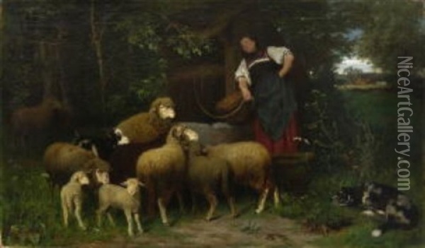 Bauernmadchen Am Brunnen Oil Painting - Friedrich Ferdinand Schmalzigaug