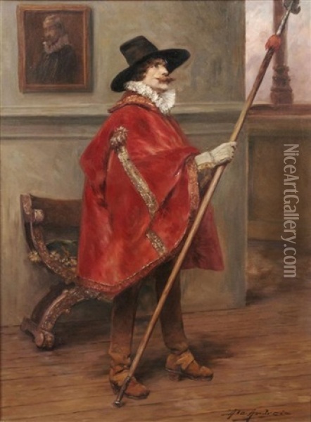 Cavalier In Interior Oil Painting - Alex De Andreis