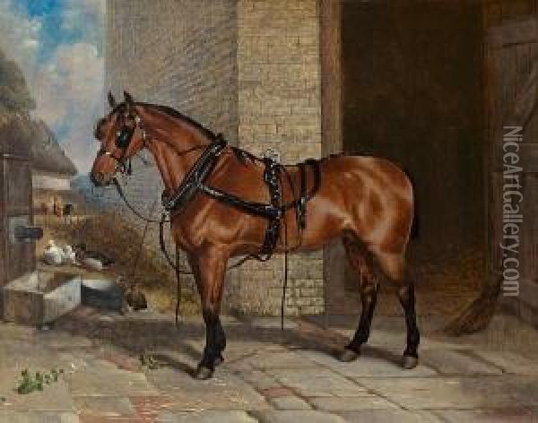 'big Red' In Harness Oil Painting - Robert Nightingale