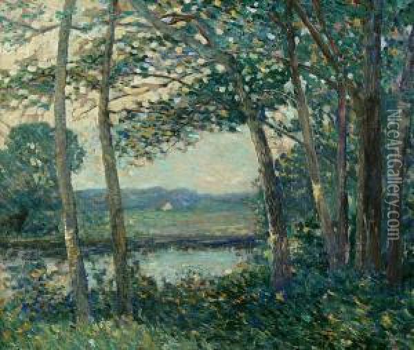 View Of A Pond Through A Stand Of Trees Oil Painting - Arthur Hoeber