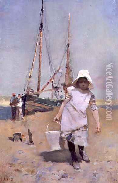 A Breton Fisher Girl Oil Painting - Hector Caffieri