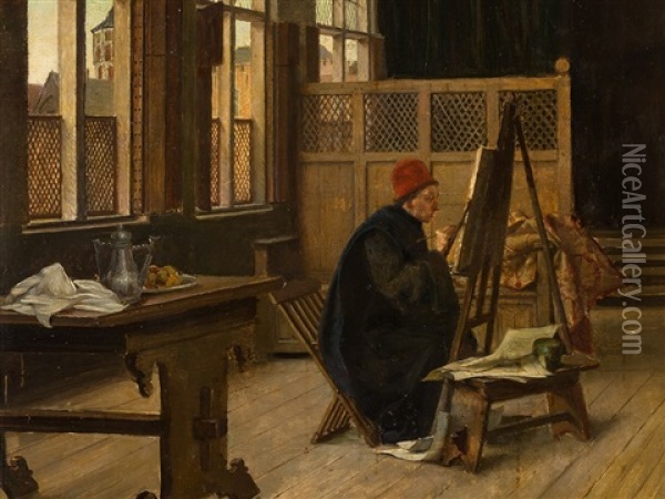 Painter In His Studio Oil Painting - Claus Meyer