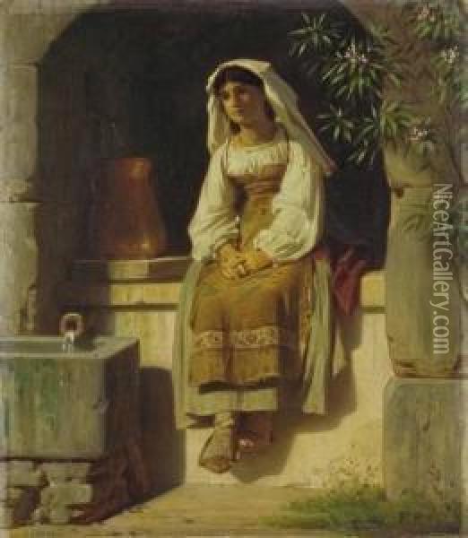 Junge Italienerin Am Brunnen Oil Painting - Ferdinand I Piloty