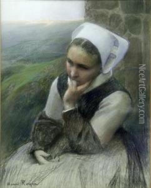 Portrait Of A Breton Girl Oil Painting - Henri Royer