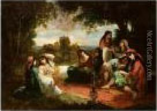 A Gathering In The Woods Oil Painting - Narcisse-Virgile D Az De La Pena