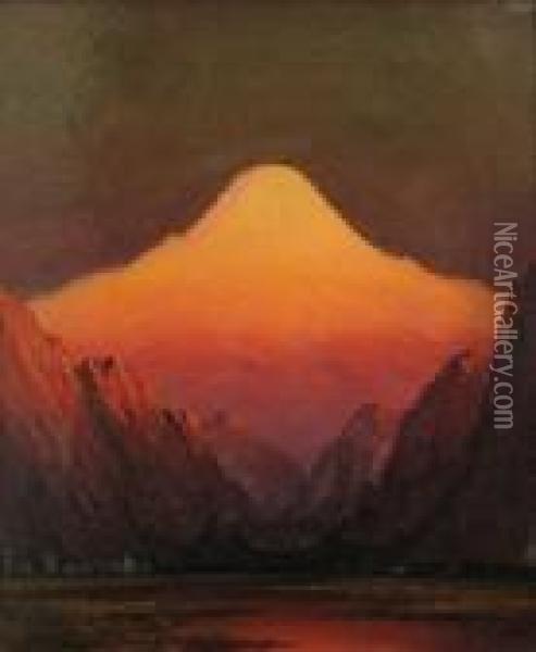 Sunset Glow, Mt. Tacoma From The Headwaters Of The Puyallup, Washington Oil Painting - James Everett Stuart