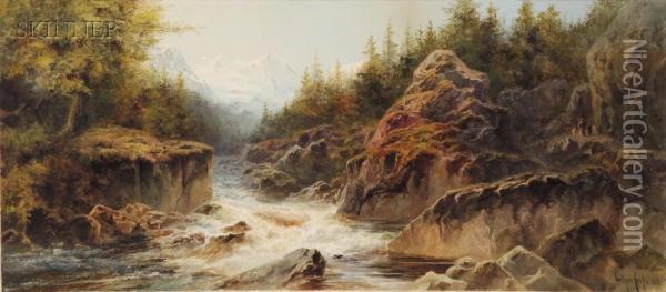 The Path Along The Mountain Torrent Oil Painting - Arthur Croft